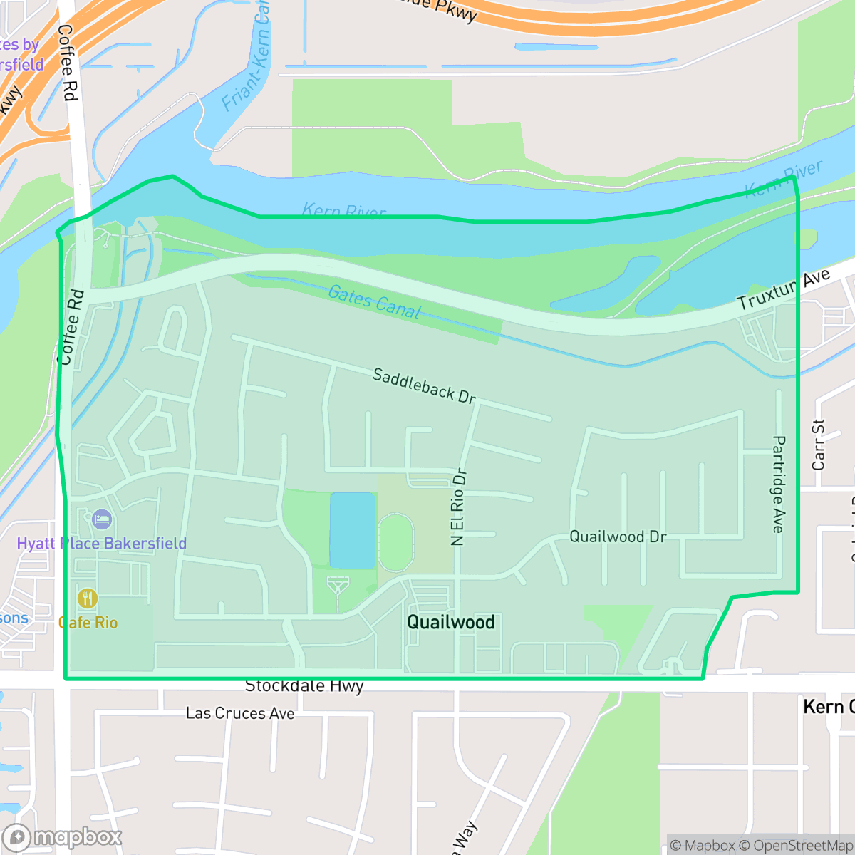 Map showing the location of Stockdale Greens, Bakersfield, CA