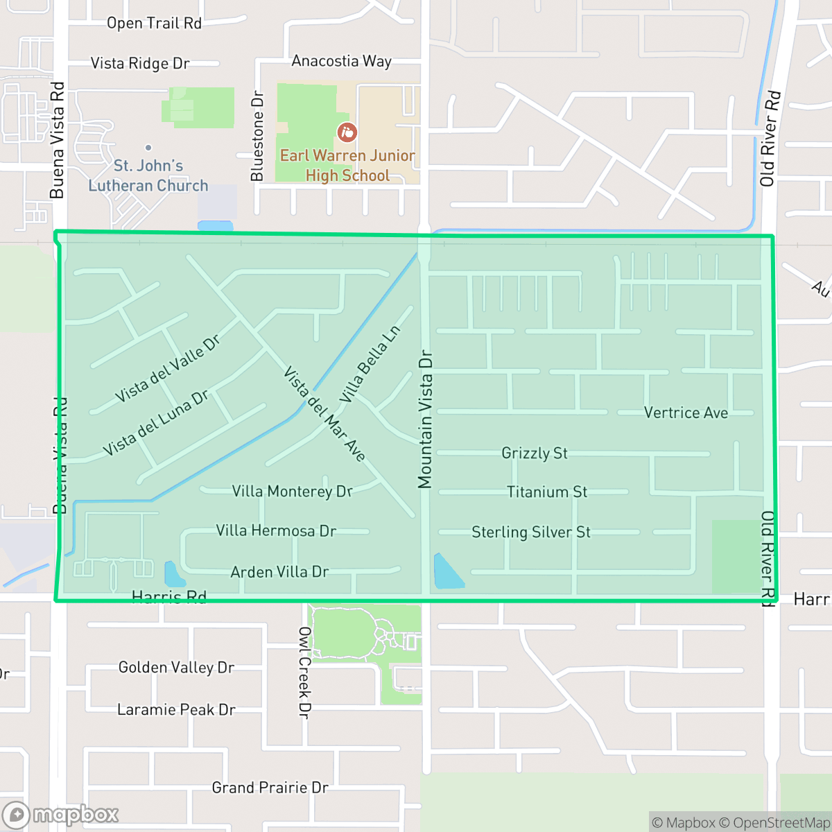 Map showing the location of Terra Vista, Bakersfield, CA
