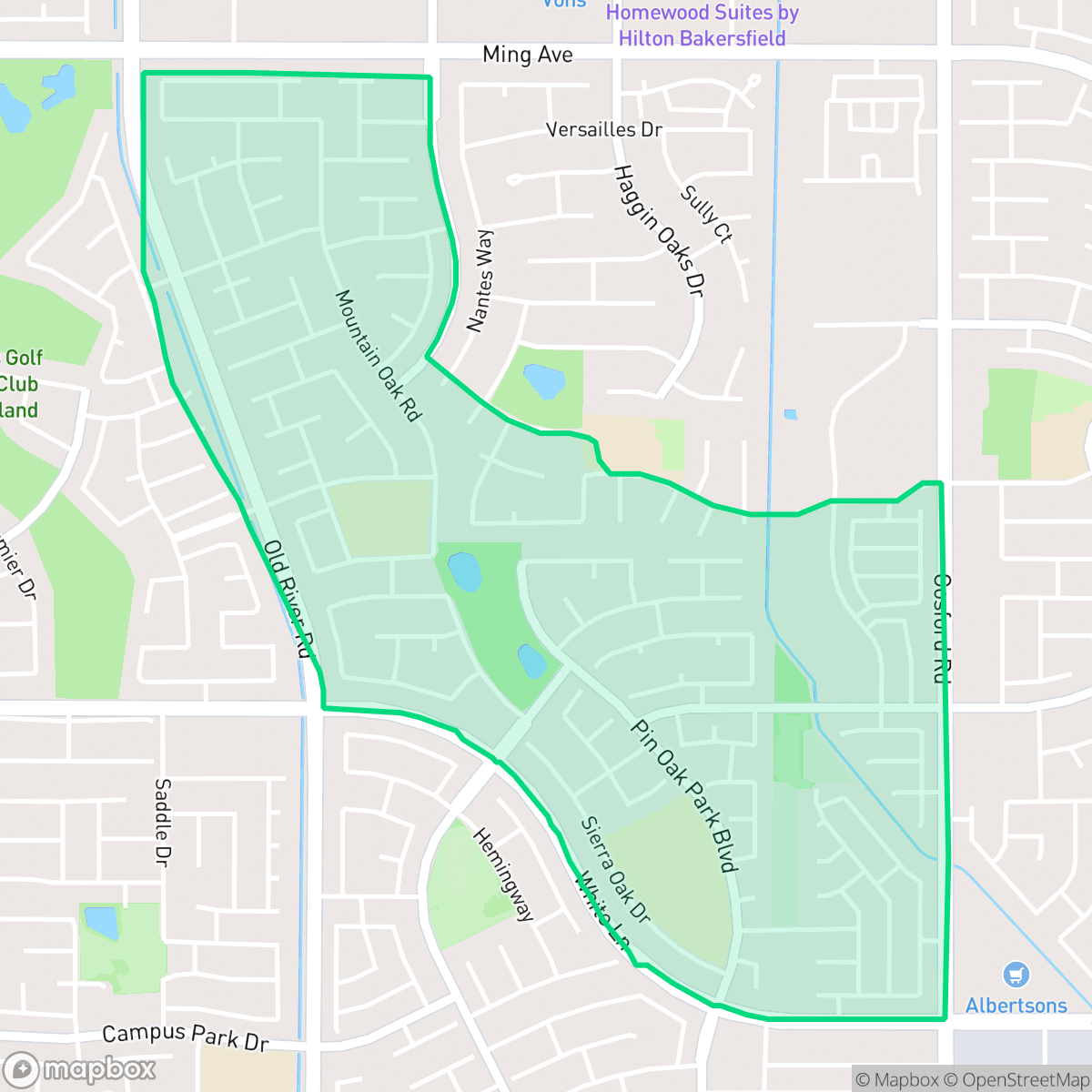 Map showing the location of The Oaks, Bakersfield, CA