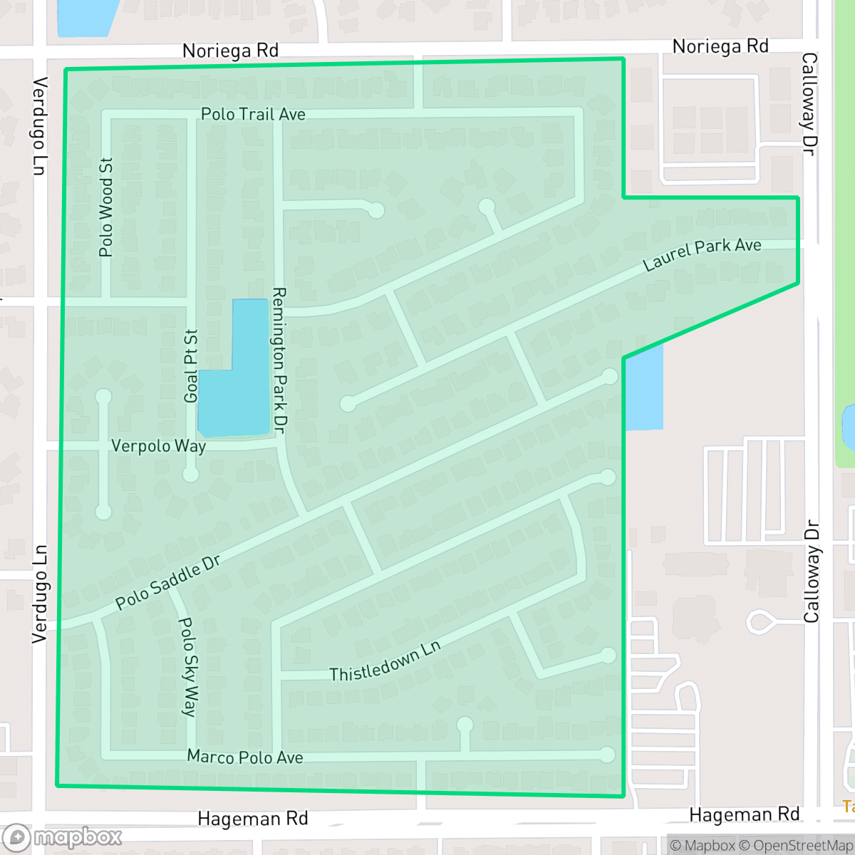 Map showing the location of The Polo Greens, Bakersfield, CA