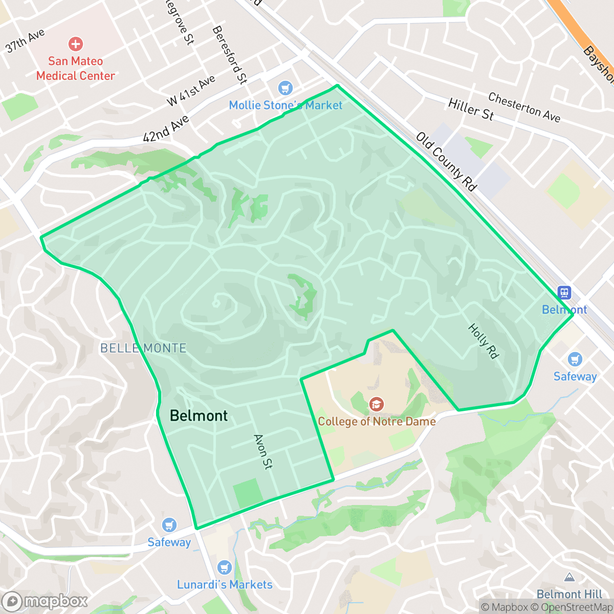 Map showing the location of Central, Belmont, CA