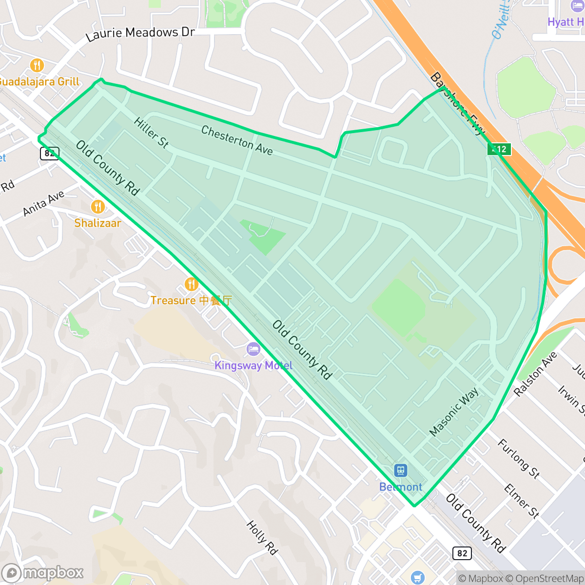 Map showing the location of Sterling Downs, Belmont, CA