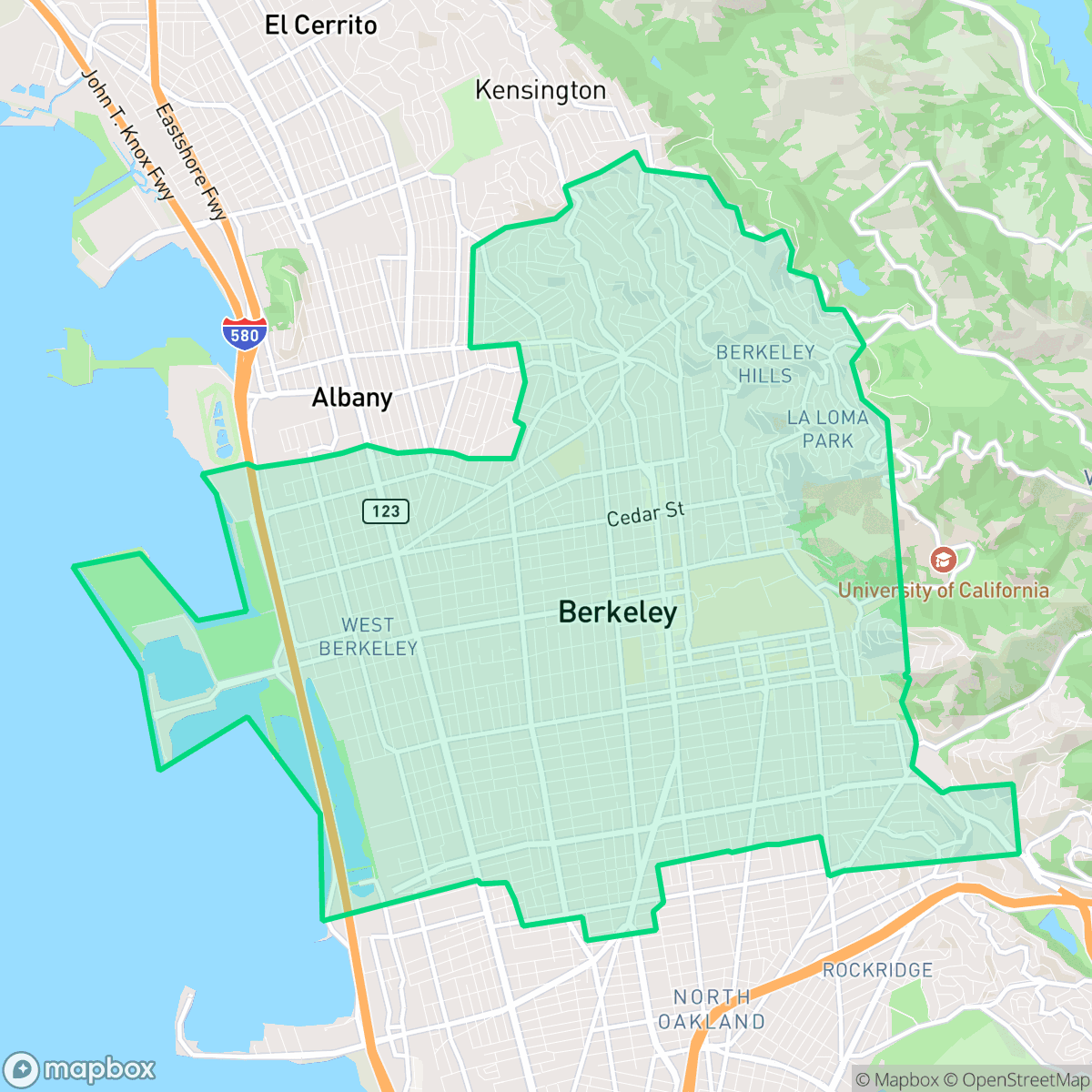 Map showing the location of Berkeley, CA — coverage area