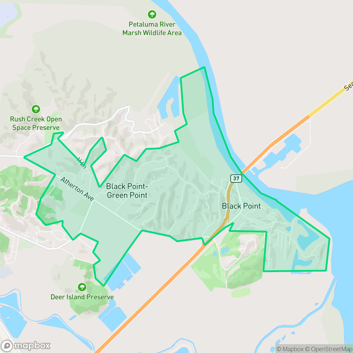 Map showing the location of Black Point-Green Point, CA — coverage area