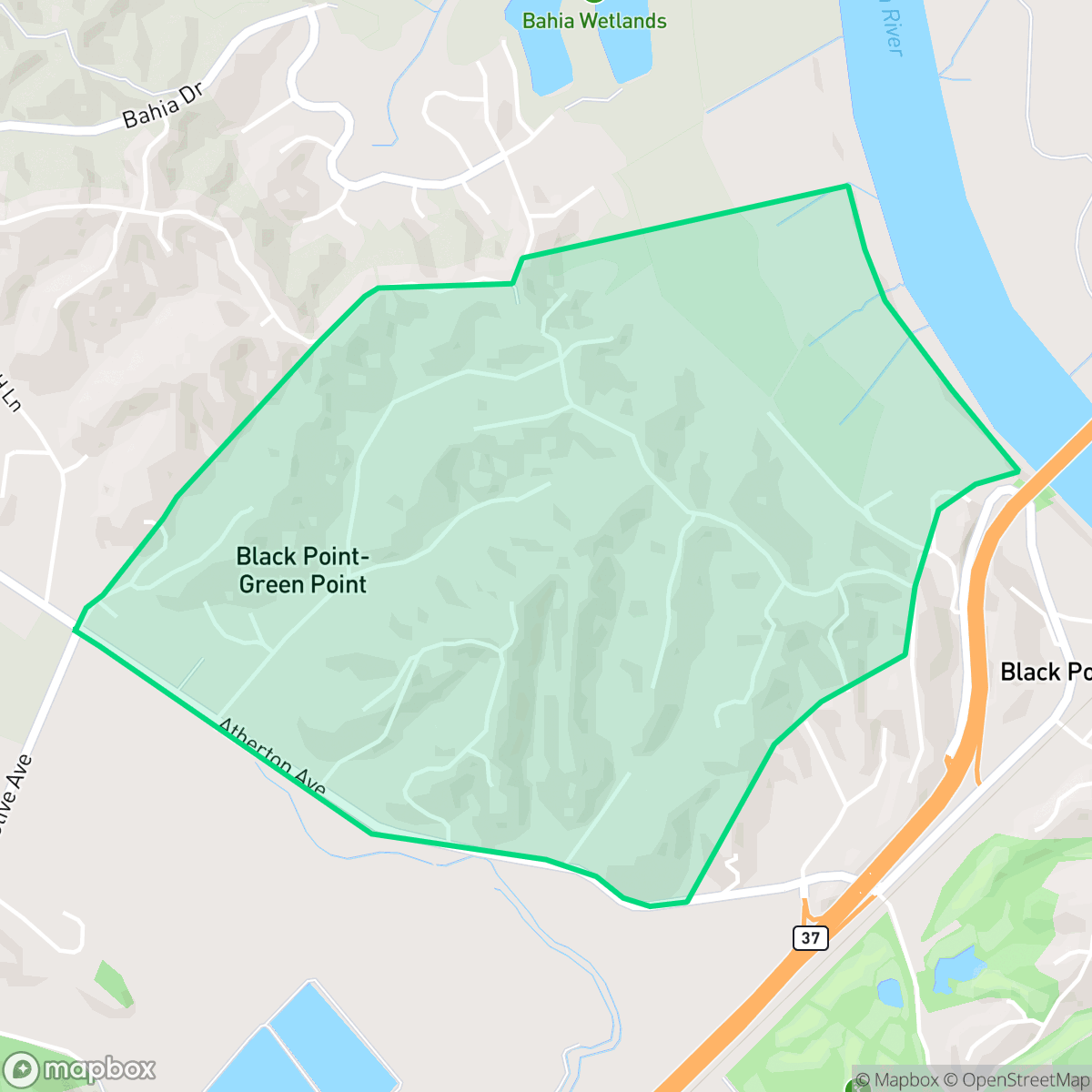 Map showing the location of Green Point, Black Point-Green Point, CA