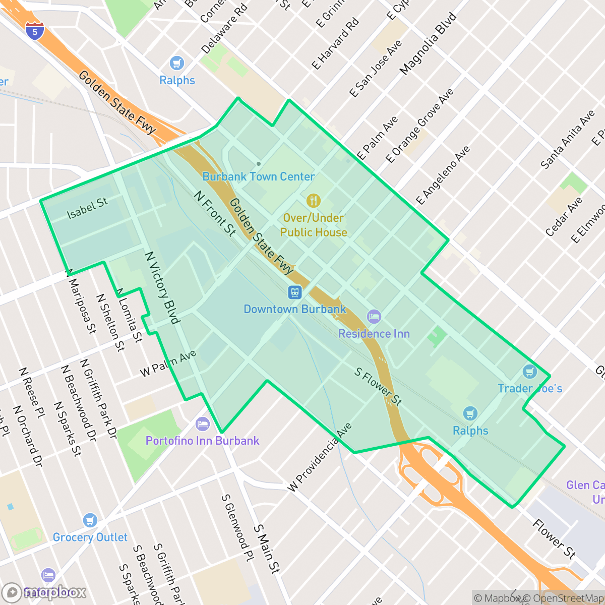 Map showing the location of Burbank Center, Burbank, CA