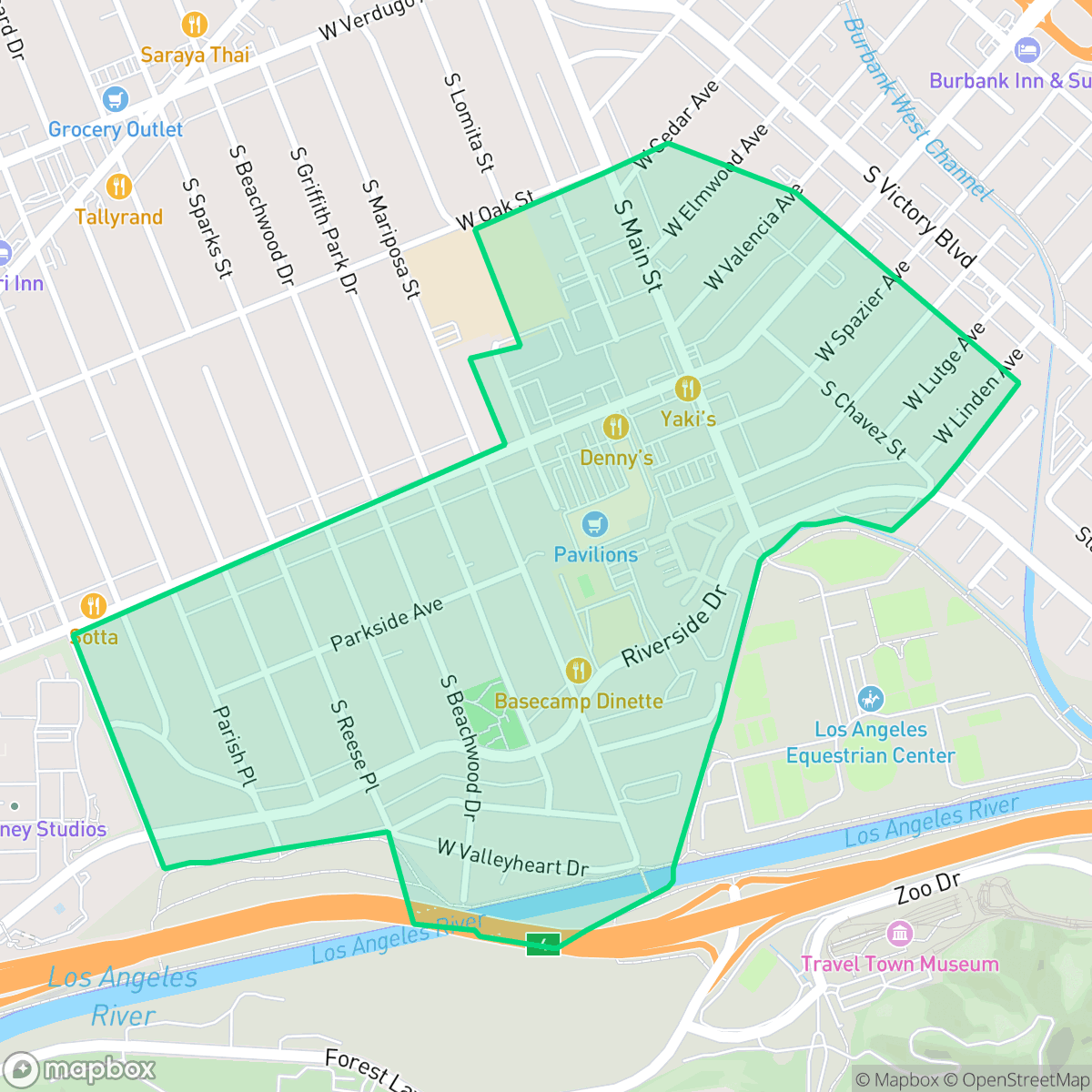 Map showing the location of Rancho, Burbank, CA