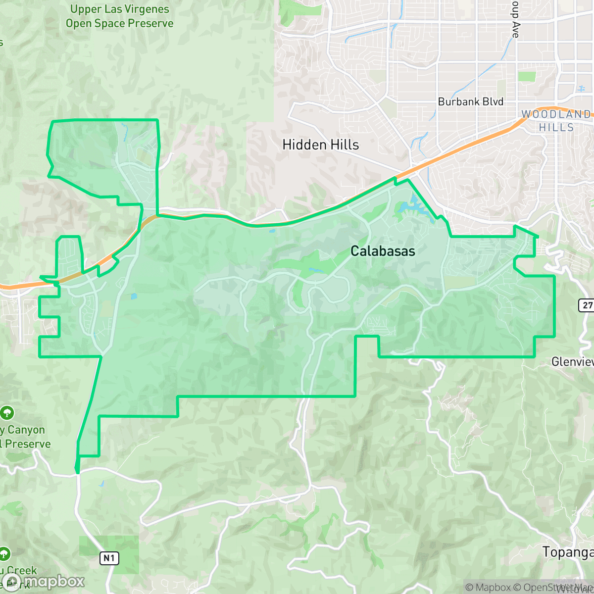 Map showing the location of Calabasas, CA — coverage area