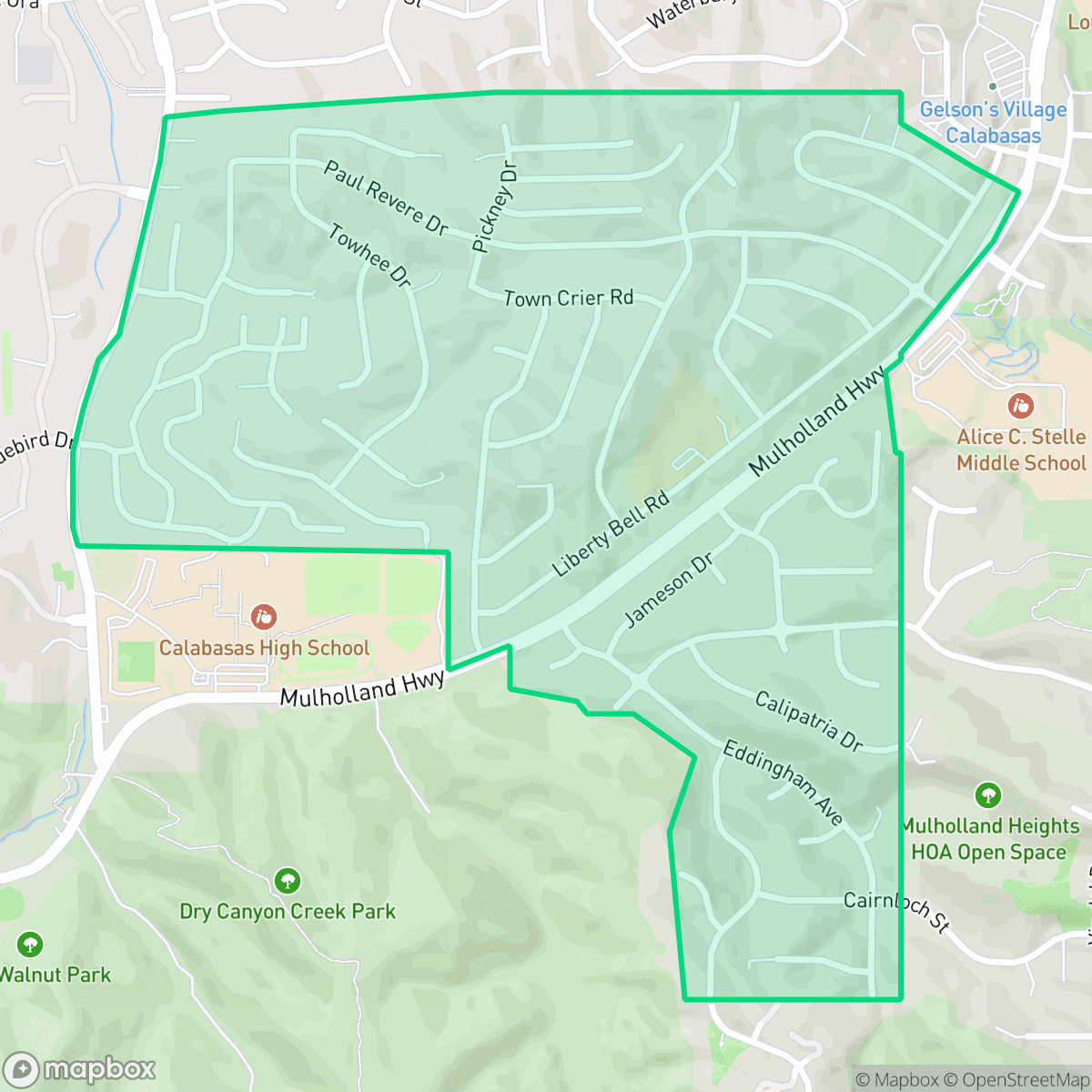 Map showing the location of Greater Mulwood, Calabasas, CA