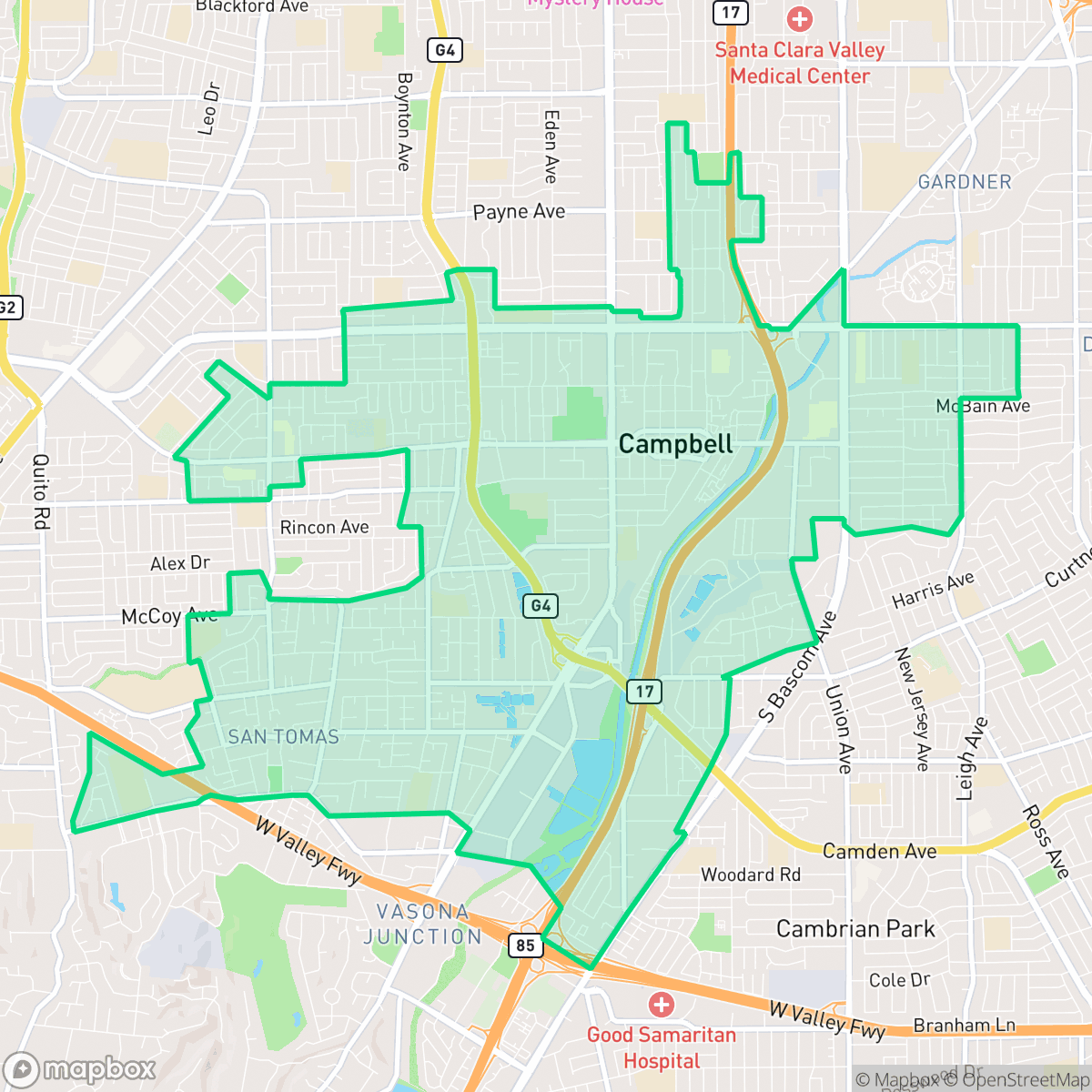 Map showing the location of Campbell, CA — coverage area