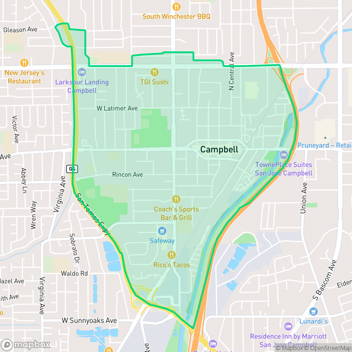Map showing the location of Central Campbell, Campbell, CA