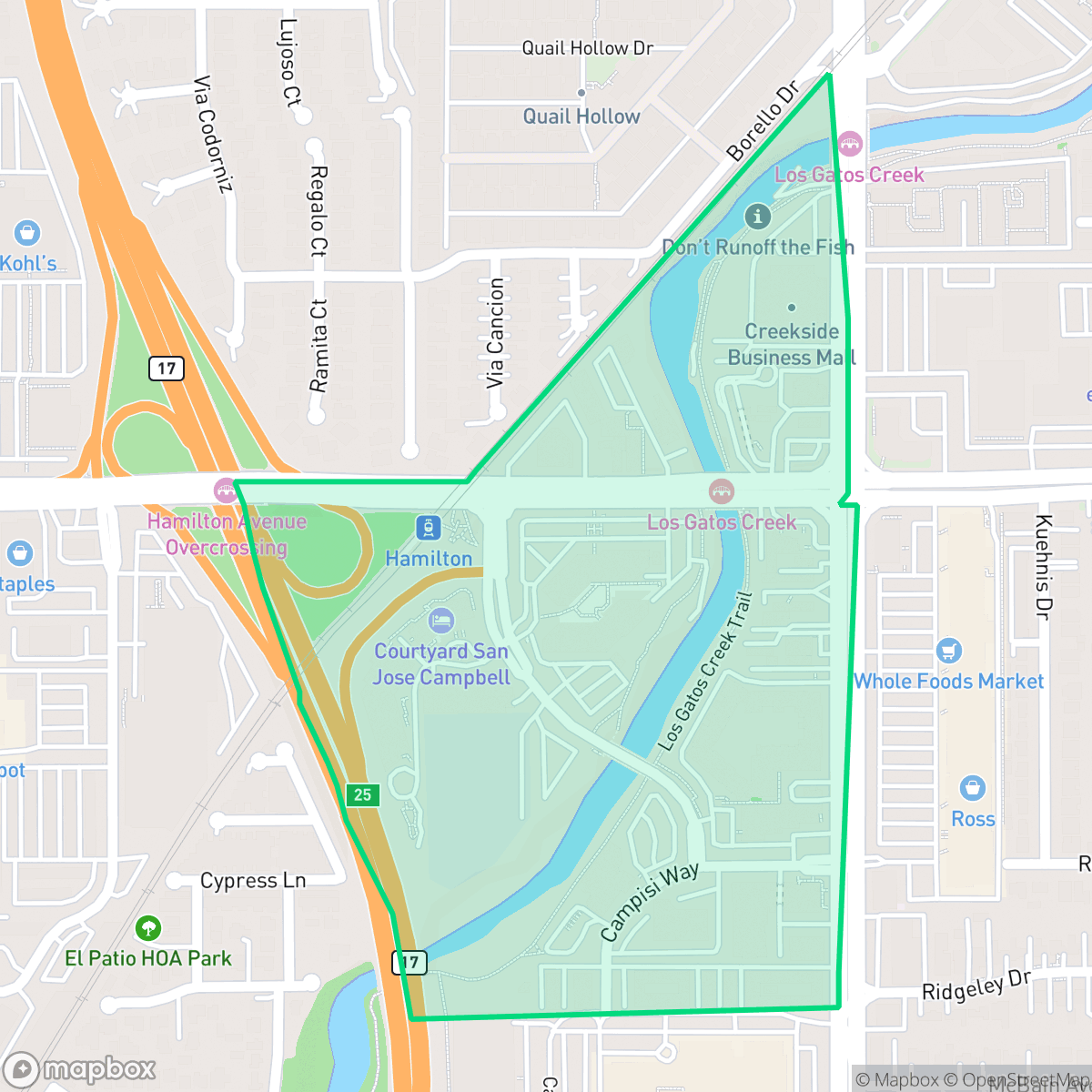 Map showing the location of Creekside, Campbell, CA
