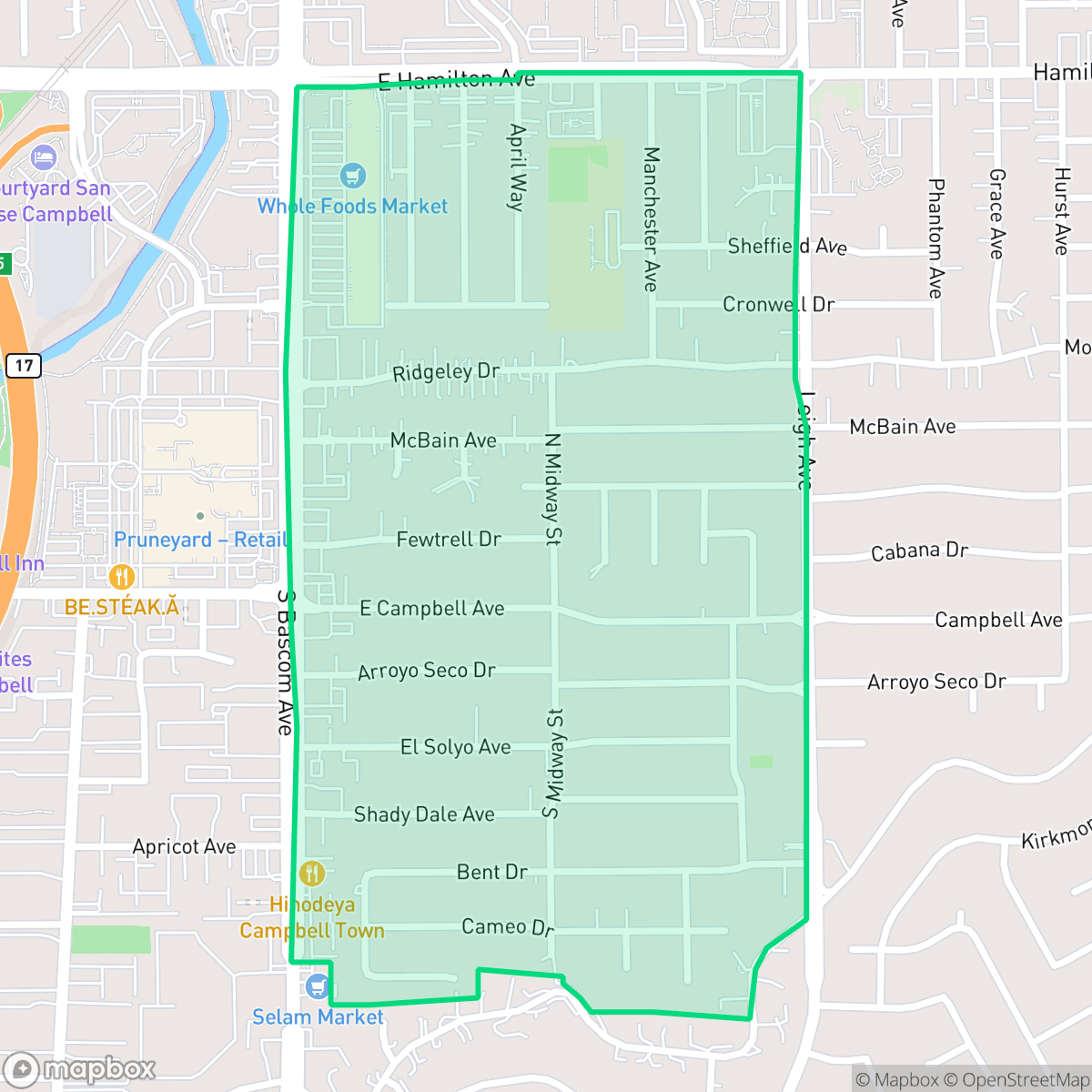 Map showing the location of East Campbell, Campbell, CA