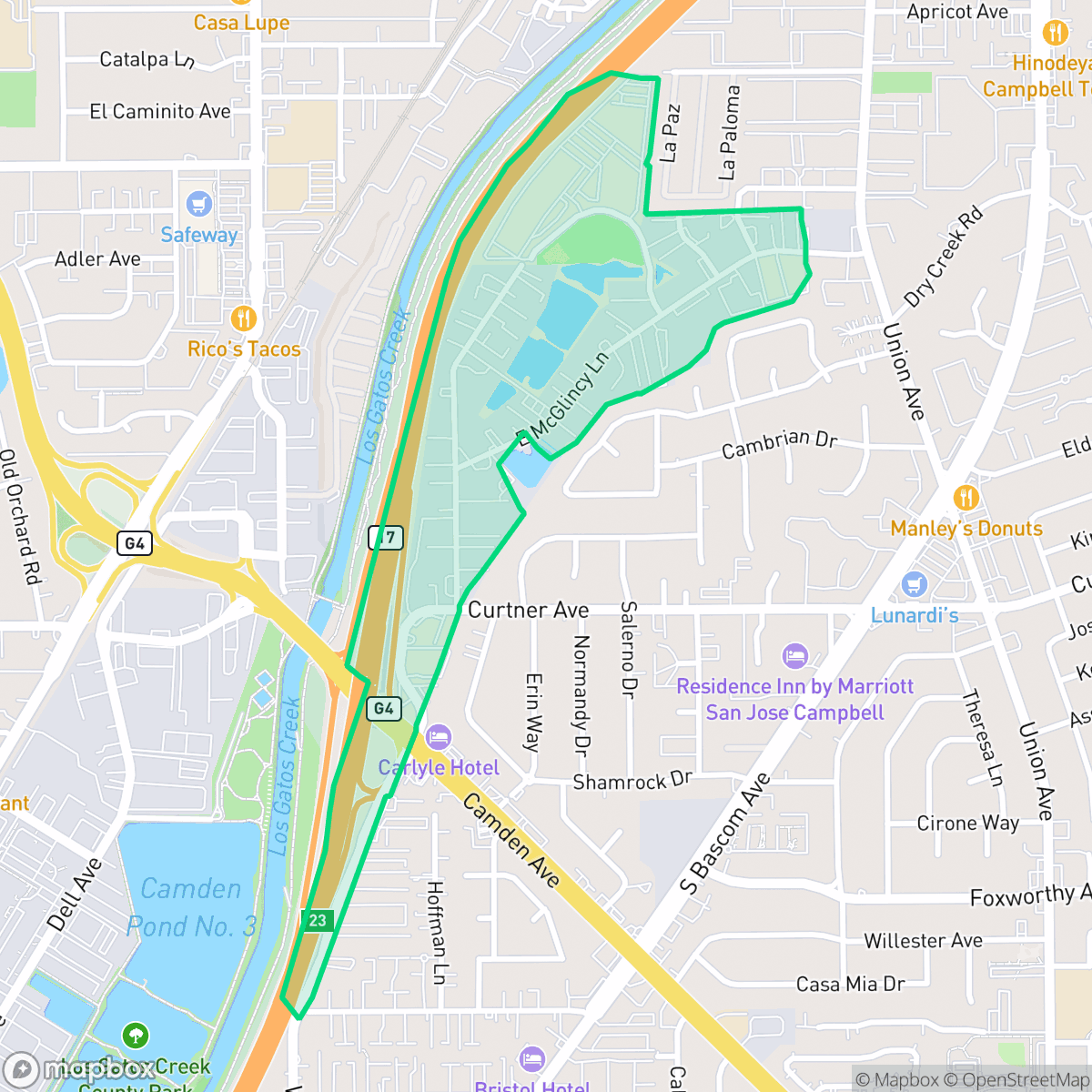 Map showing the location of McGlincy, Campbell, CA