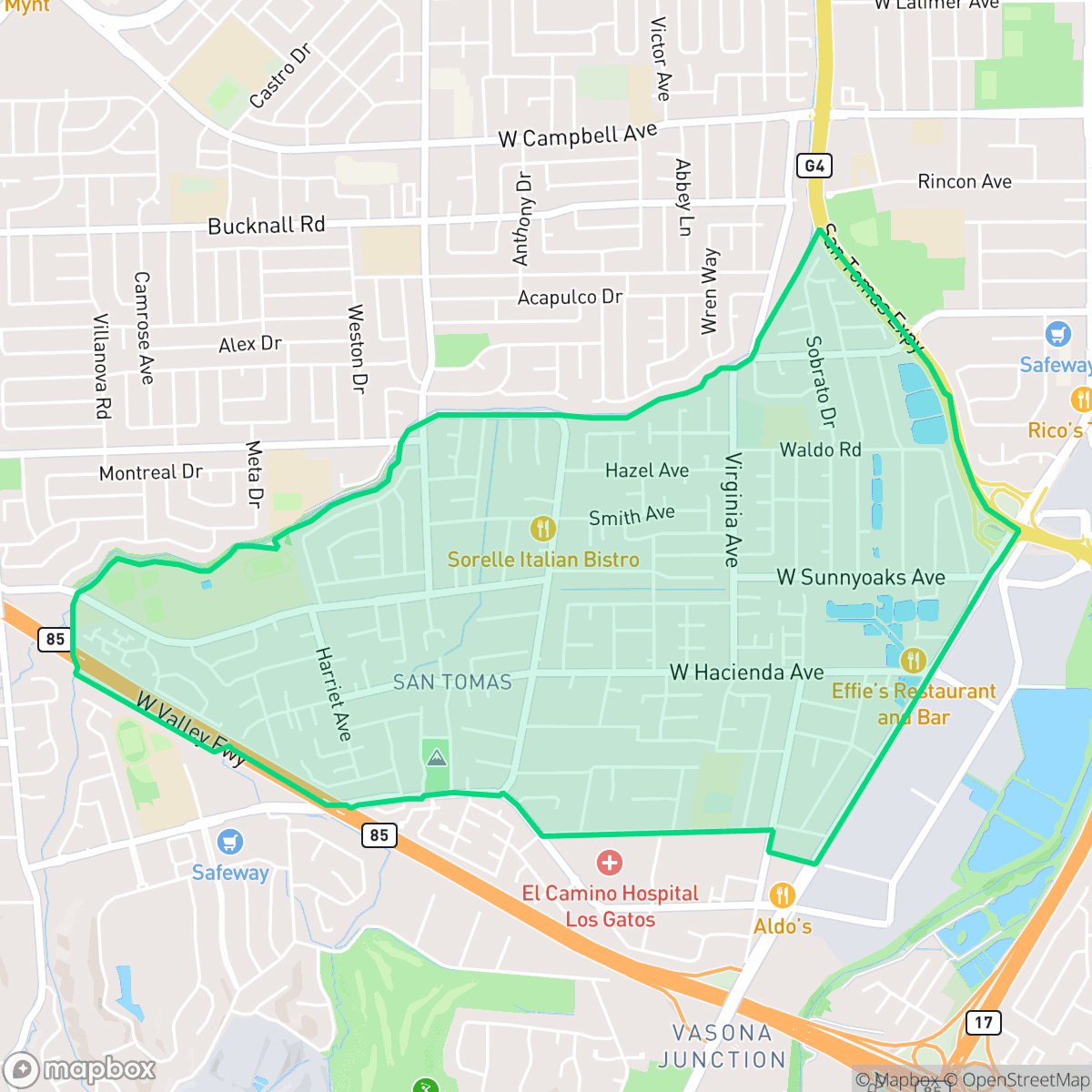 Map showing the location of San Tomas, Campbell, CA