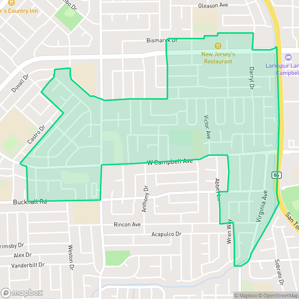 Map showing the location of West Campbell, Campbell, CA