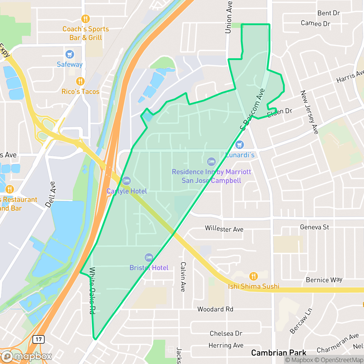 Map showing the location of White Oak, Campbell, CA