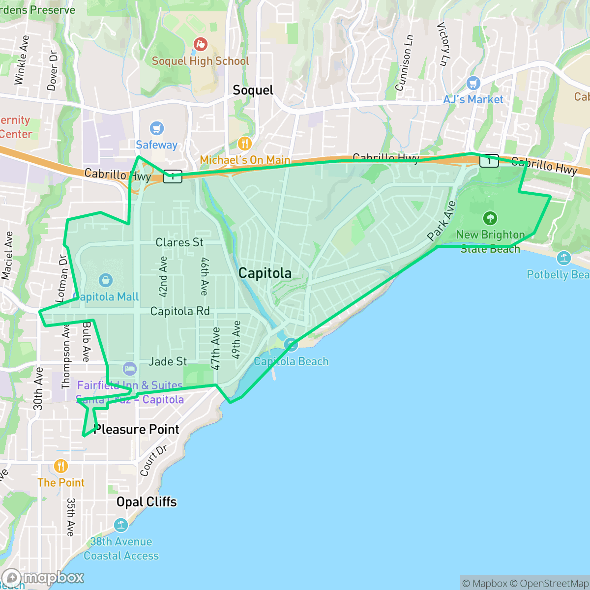 Map showing the location of Capitola, CA — coverage area