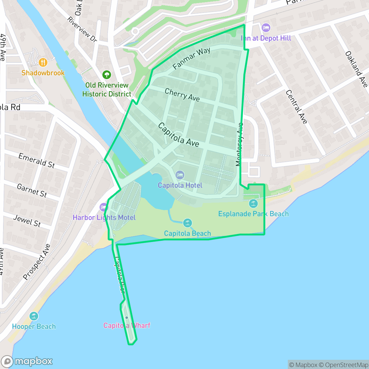 Map showing the location of Capitola Esplanade, Capitola, CA
