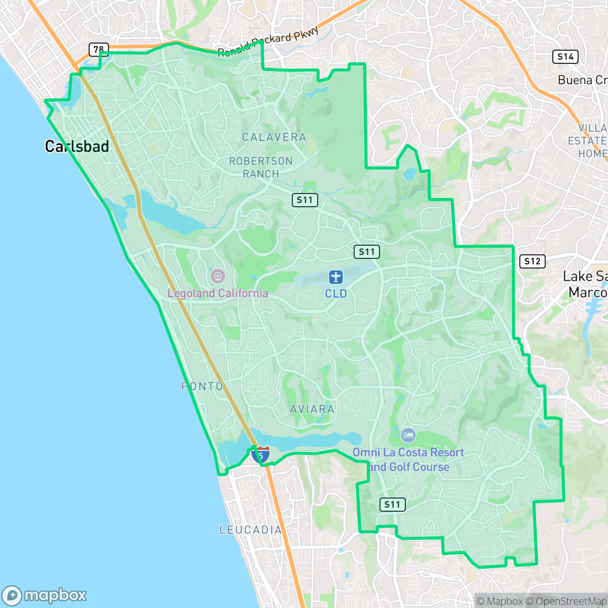 Map showing the location of Carlsbad, CA — coverage area