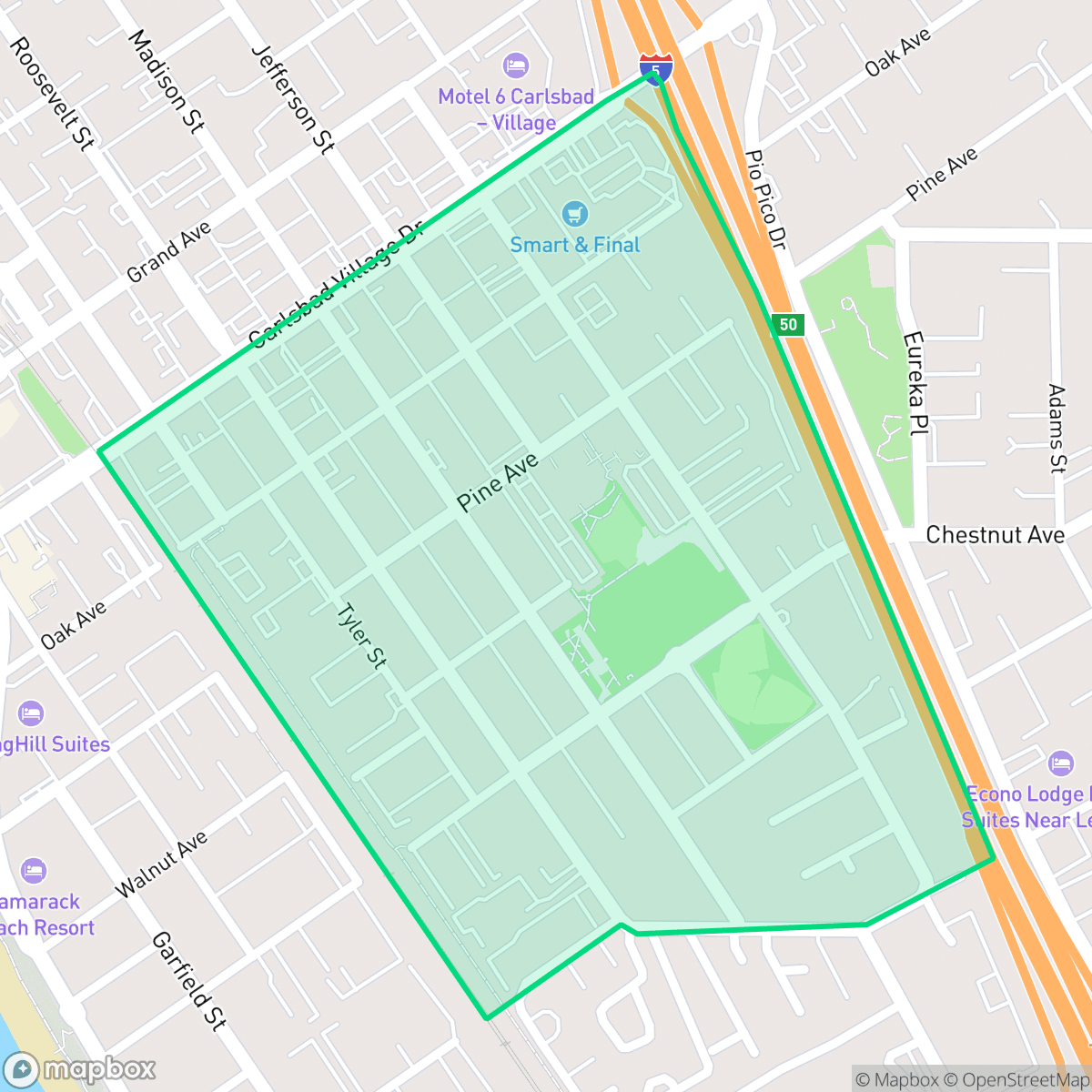 Map showing the location of Barrio, Carlsbad, CA