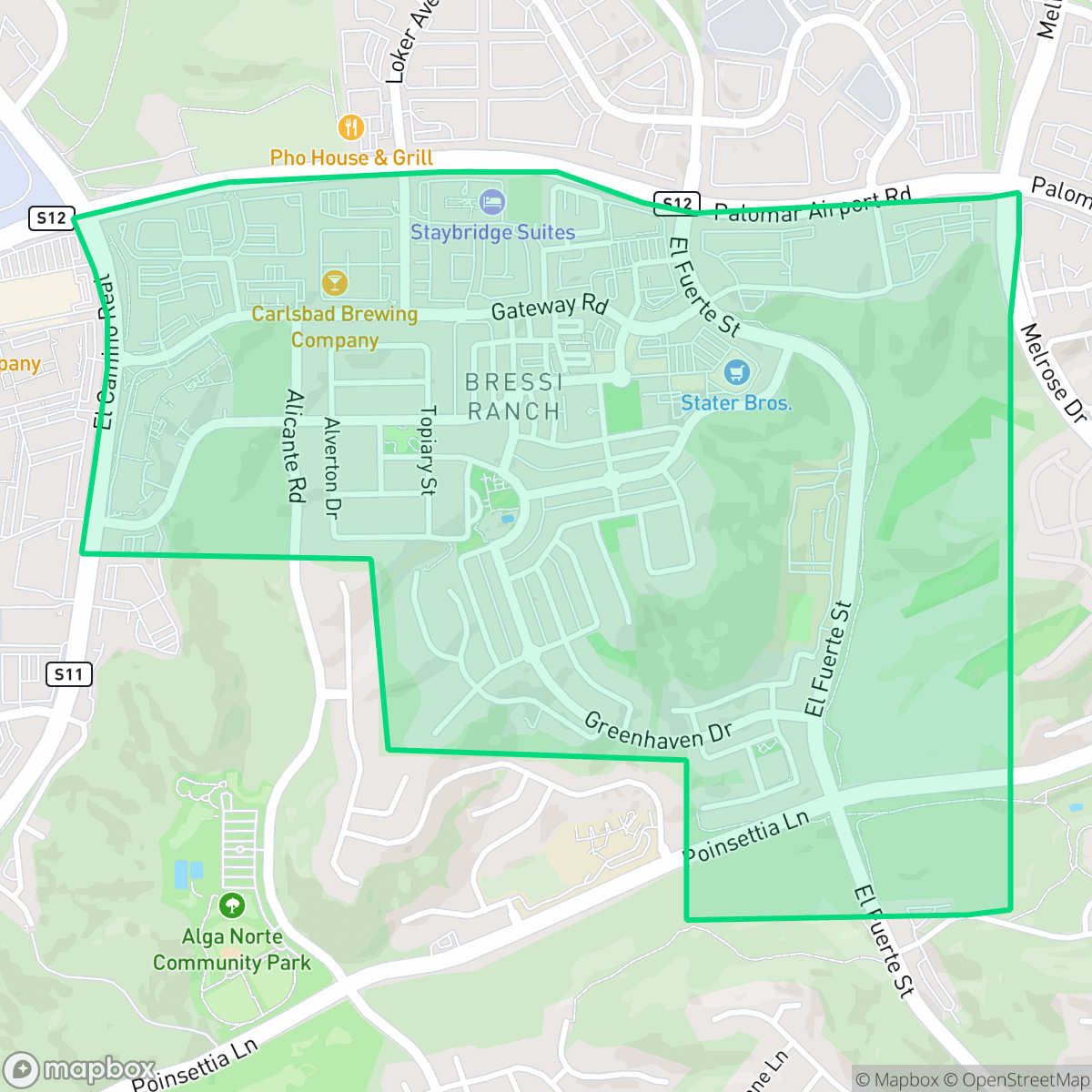Map showing the location of Bressi Ranch, Carlsbad, CA