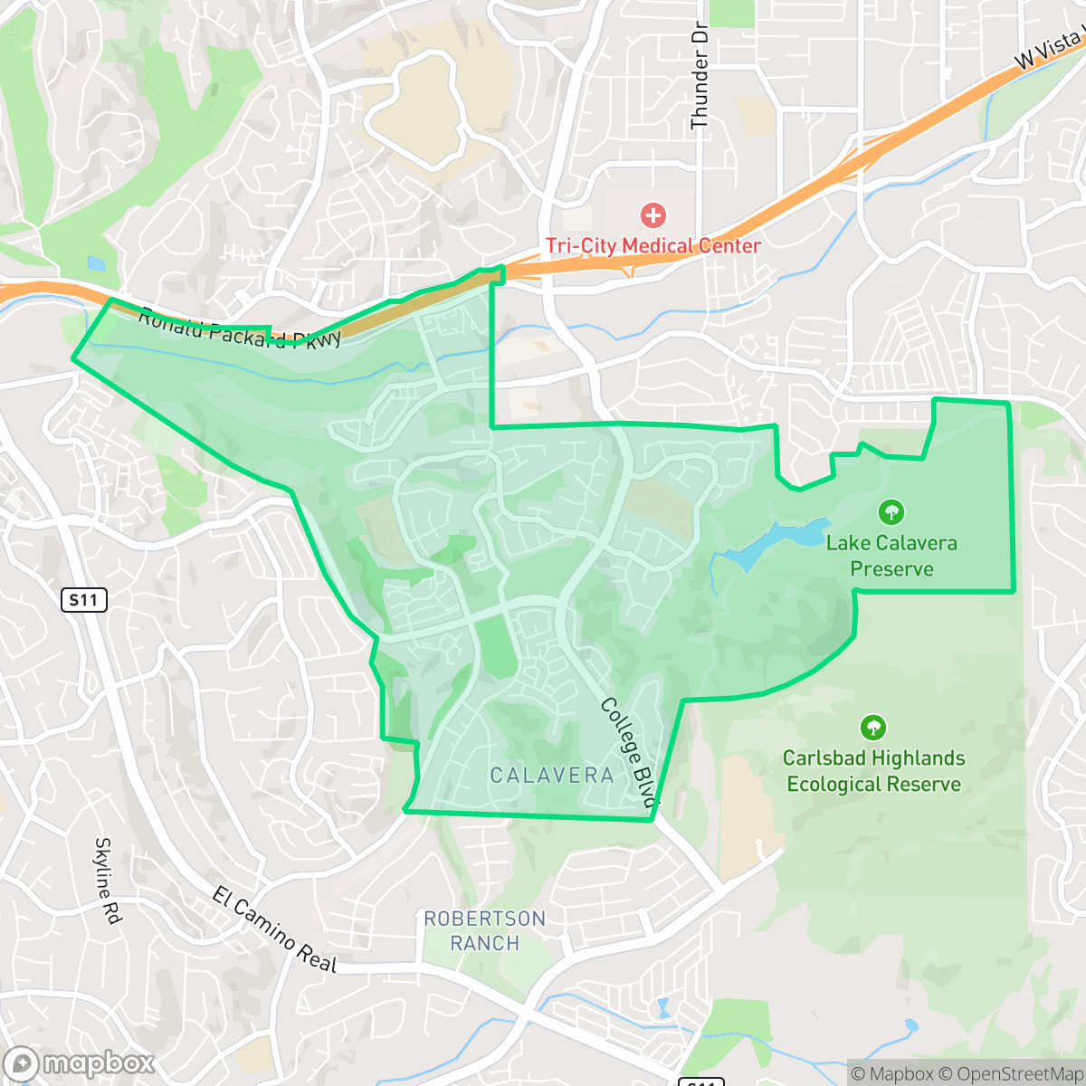 Map showing the location of Calavera Hills, Carlsbad, CA