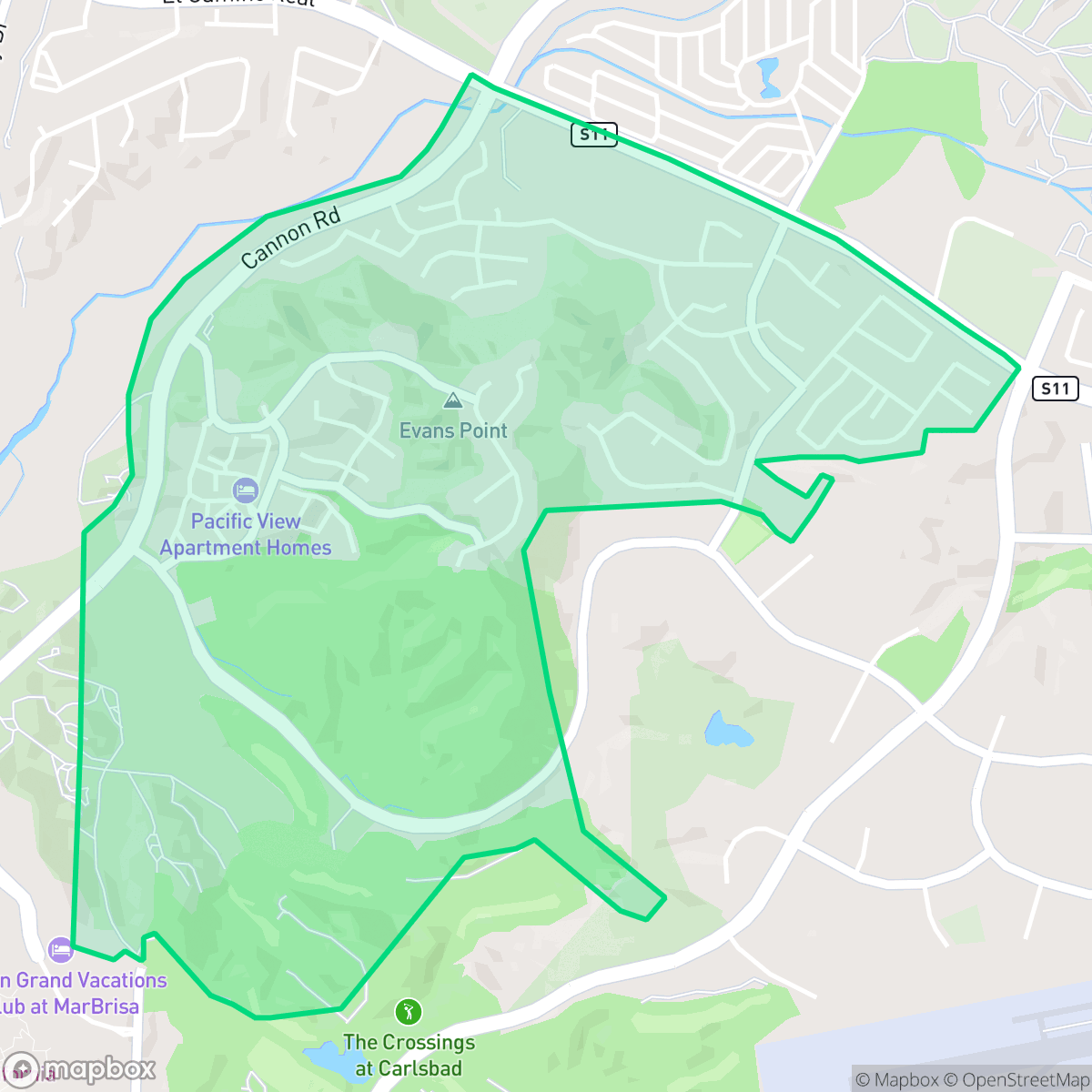 Map showing the location of Kelly Ranch, Carlsbad, CA