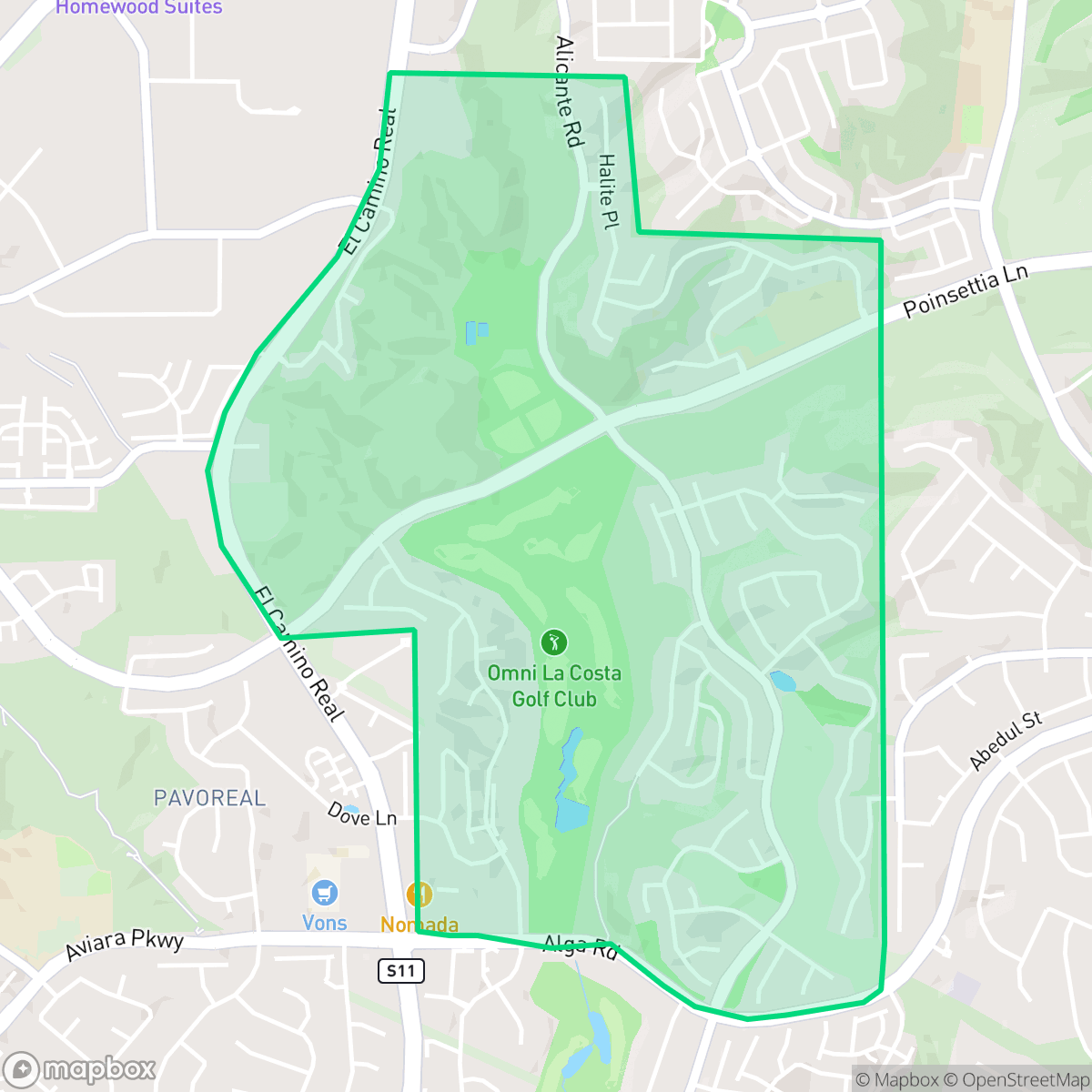 Map showing the location of La Costa Greens, Carlsbad, CA