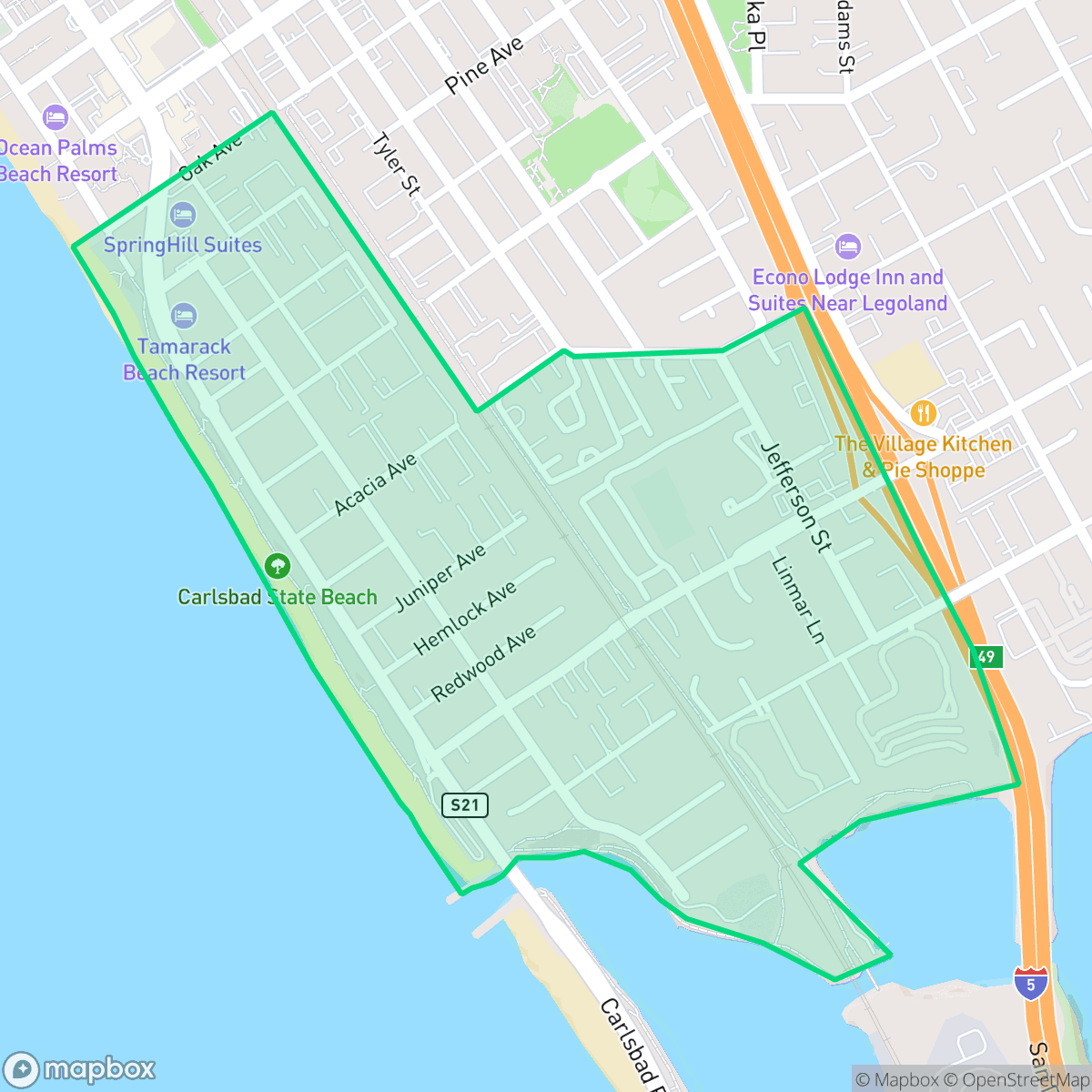 Map showing the location of North Beach, Carlsbad, CA
