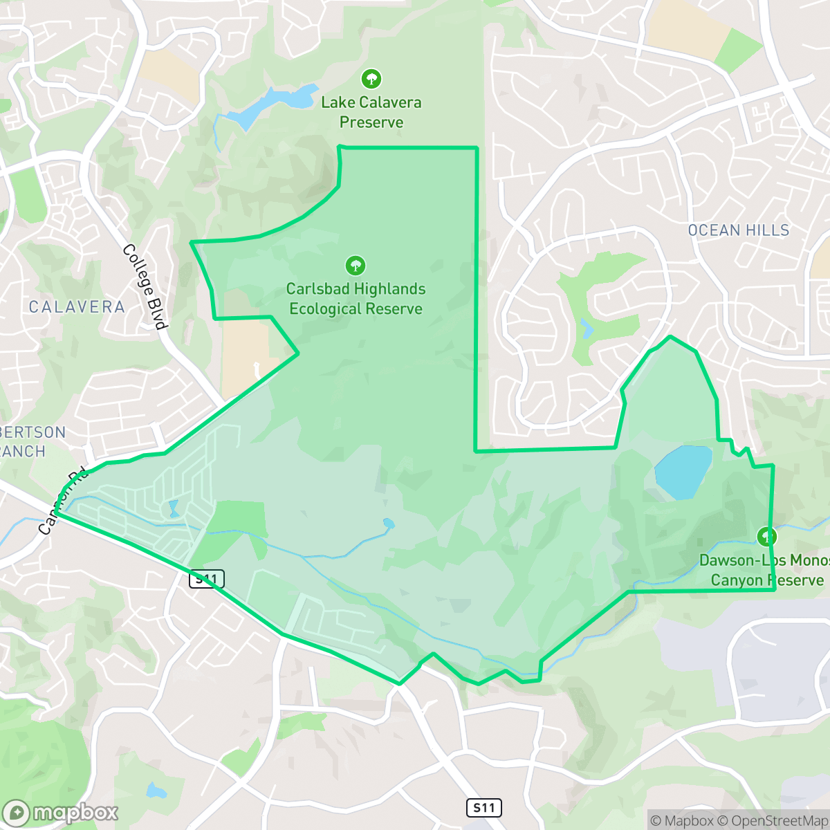 Map showing the location of Rancho Carlsbad/Sunny Creek, Carlsbad, CA