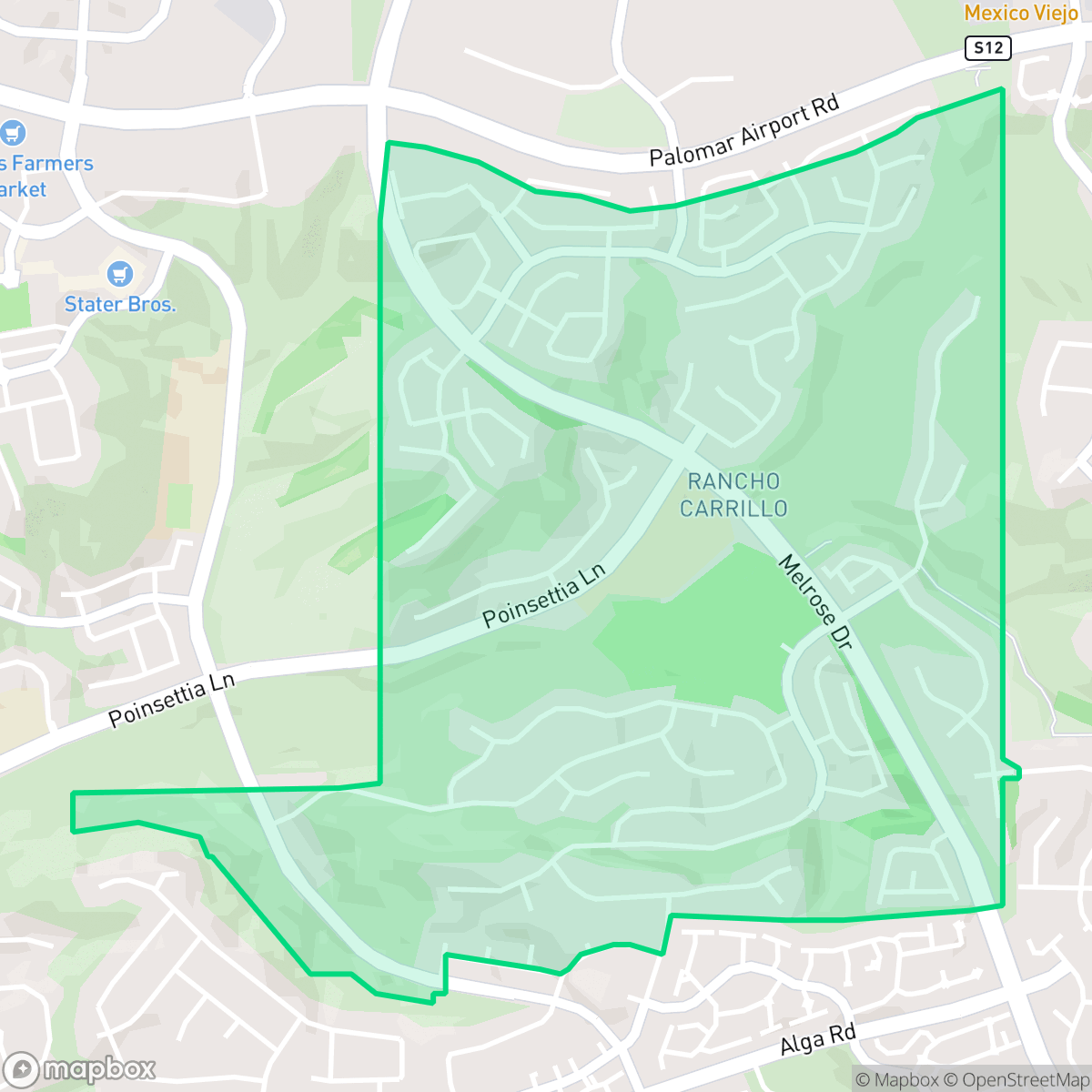 Map showing the location of Rancho Carrillo, Carlsbad, CA