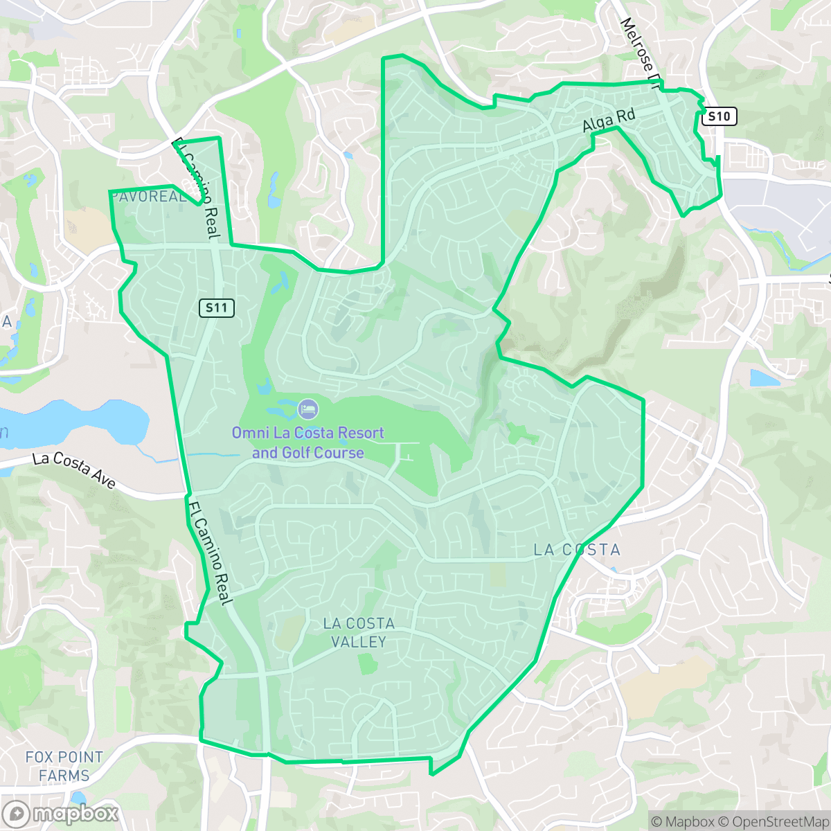 Map showing the location of Rancho La Costa, Carlsbad, CA