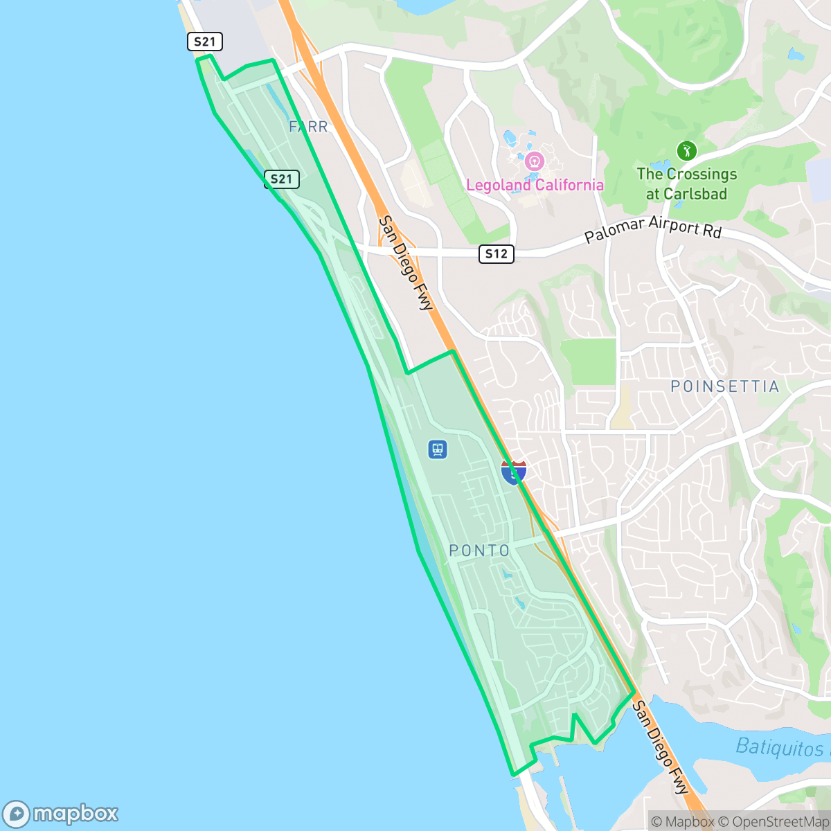 Map showing the location of South Beach, Carlsbad, CA