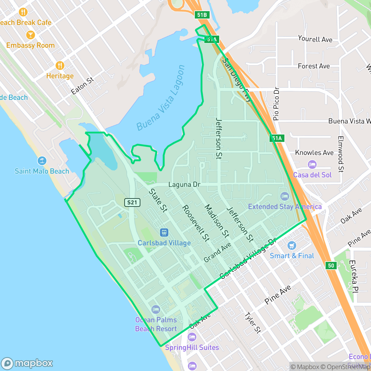 Map showing the location of Village, Carlsbad, CA