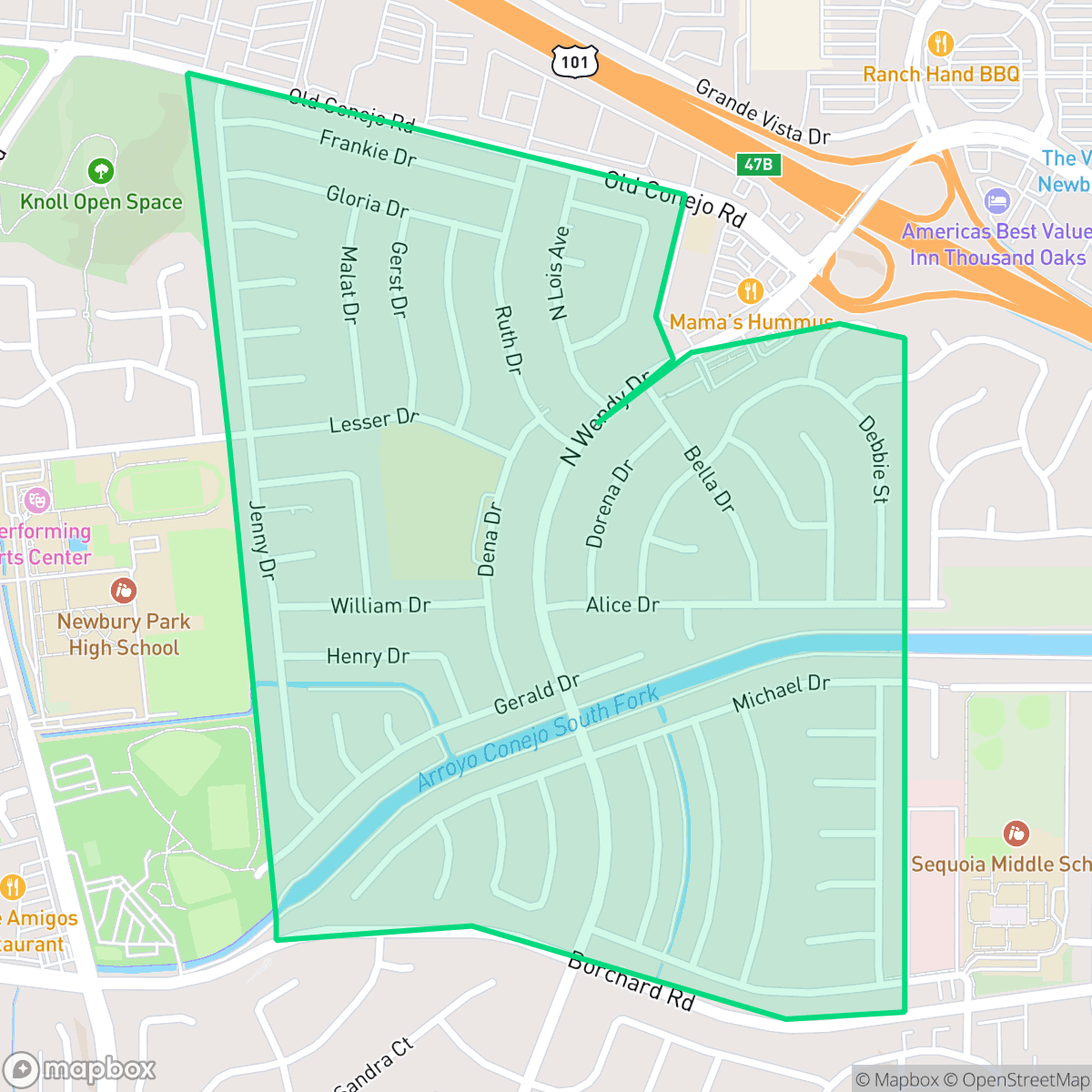 Map showing the location of Casa Conejo, CA — coverage area