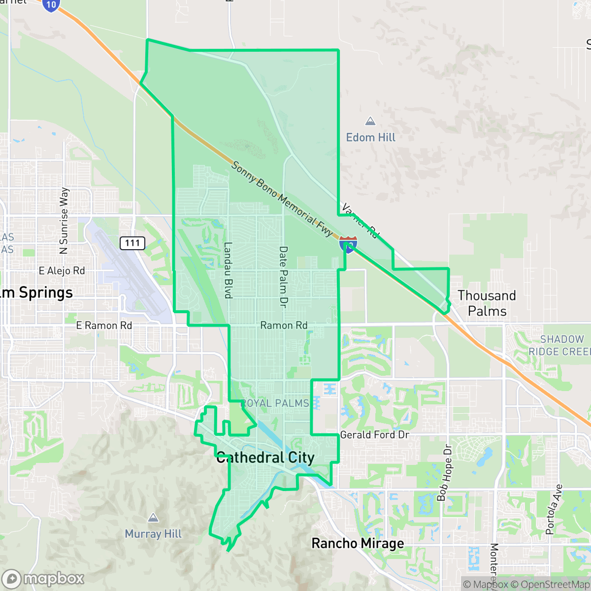 Map showing the location of Cathedral City, CA — coverage area