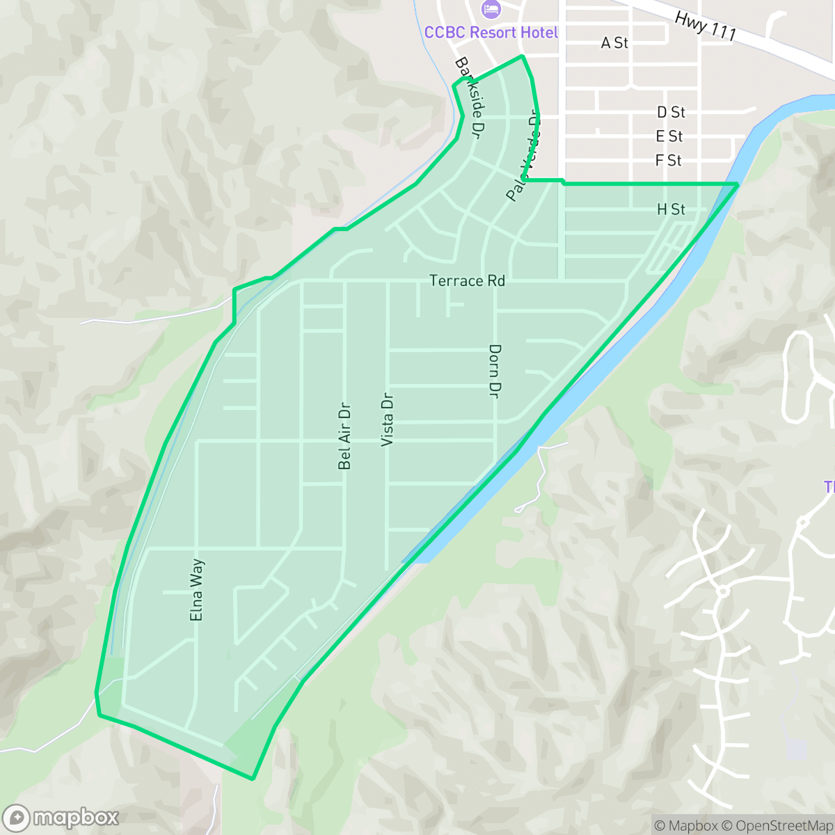Map showing the location of Cathedral Canyon Cove, Cathedral City, CA