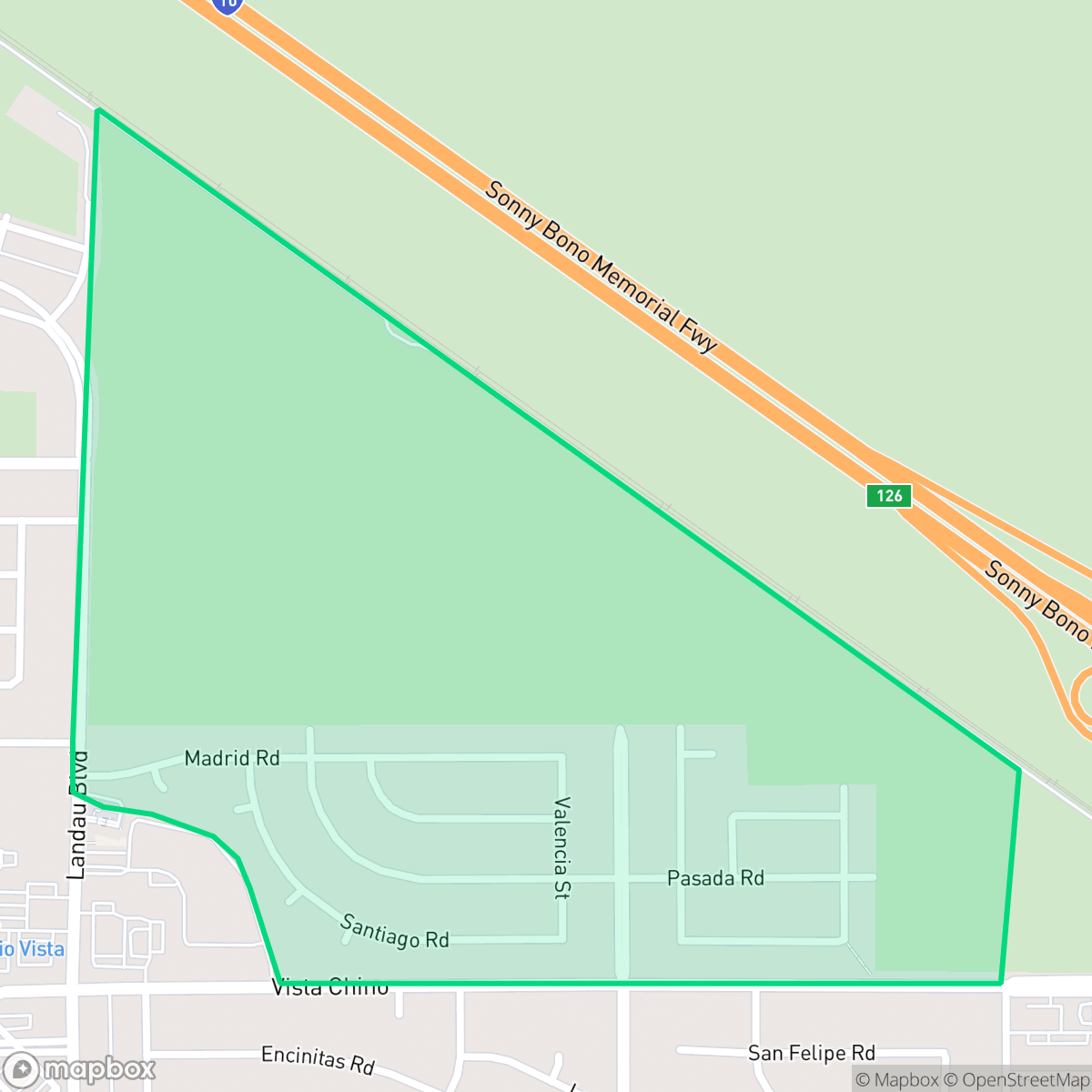 Map showing the location of La Pasada, Cathedral City, CA