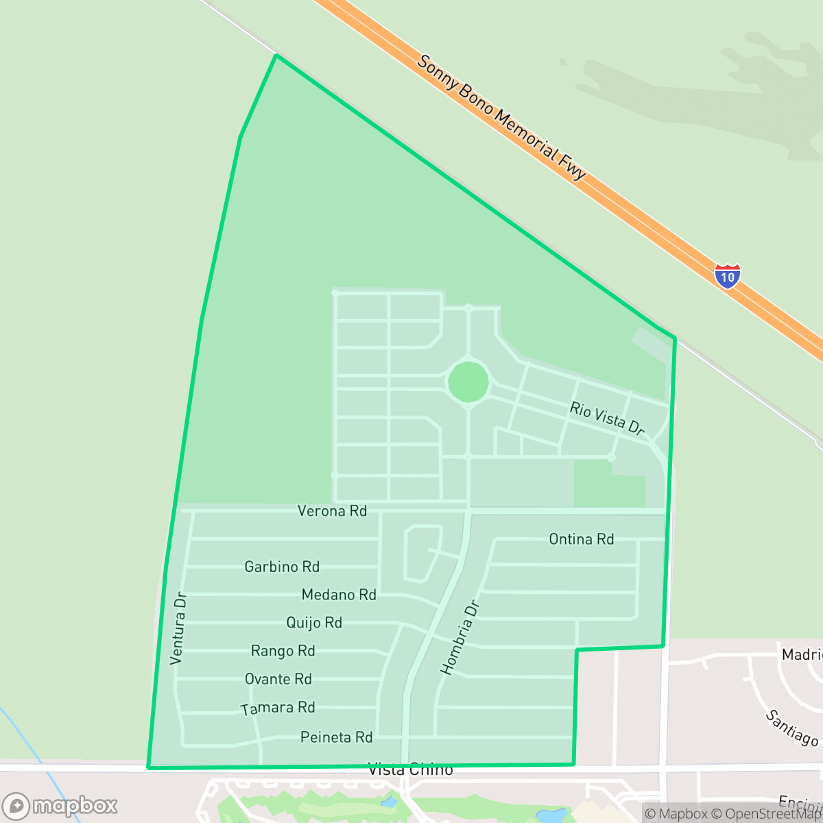 Map showing the location of Rio Vista, Cathedral City, CA