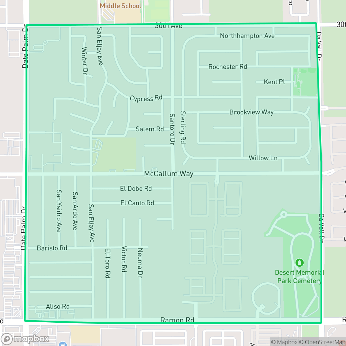 Map showing the location of Sunny Sands, Cathedral City, CA