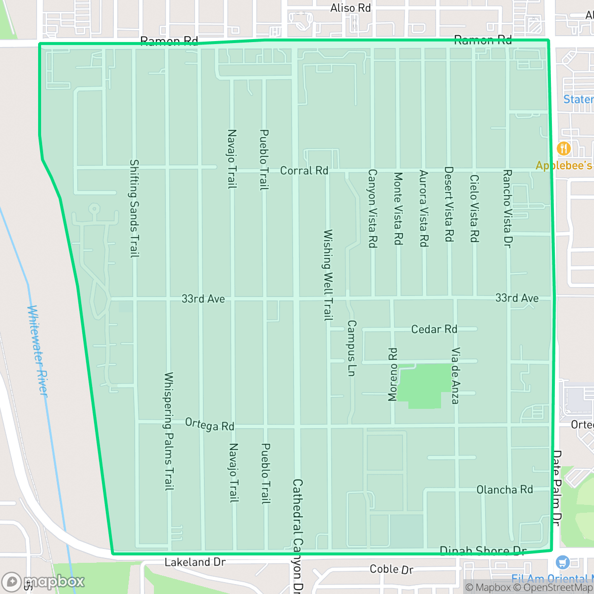 Map showing the location of Whitewater, Cathedral City, CA
