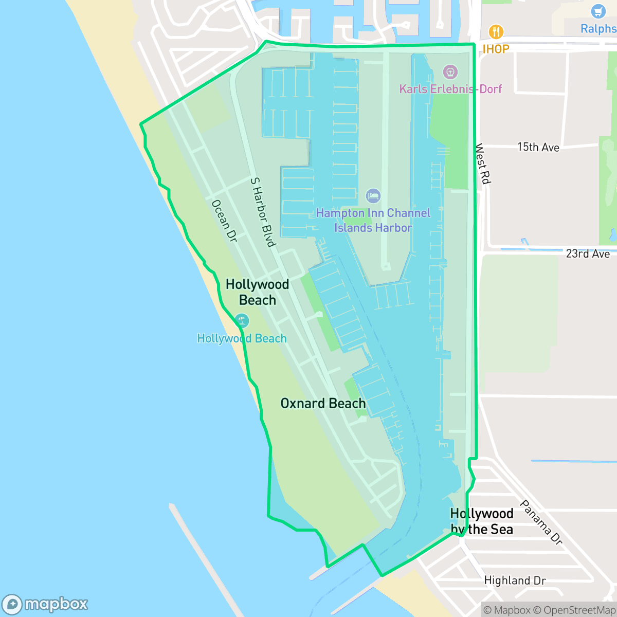 Map showing the location of Hollywood by the Sea, Channel Islands Beach, CA