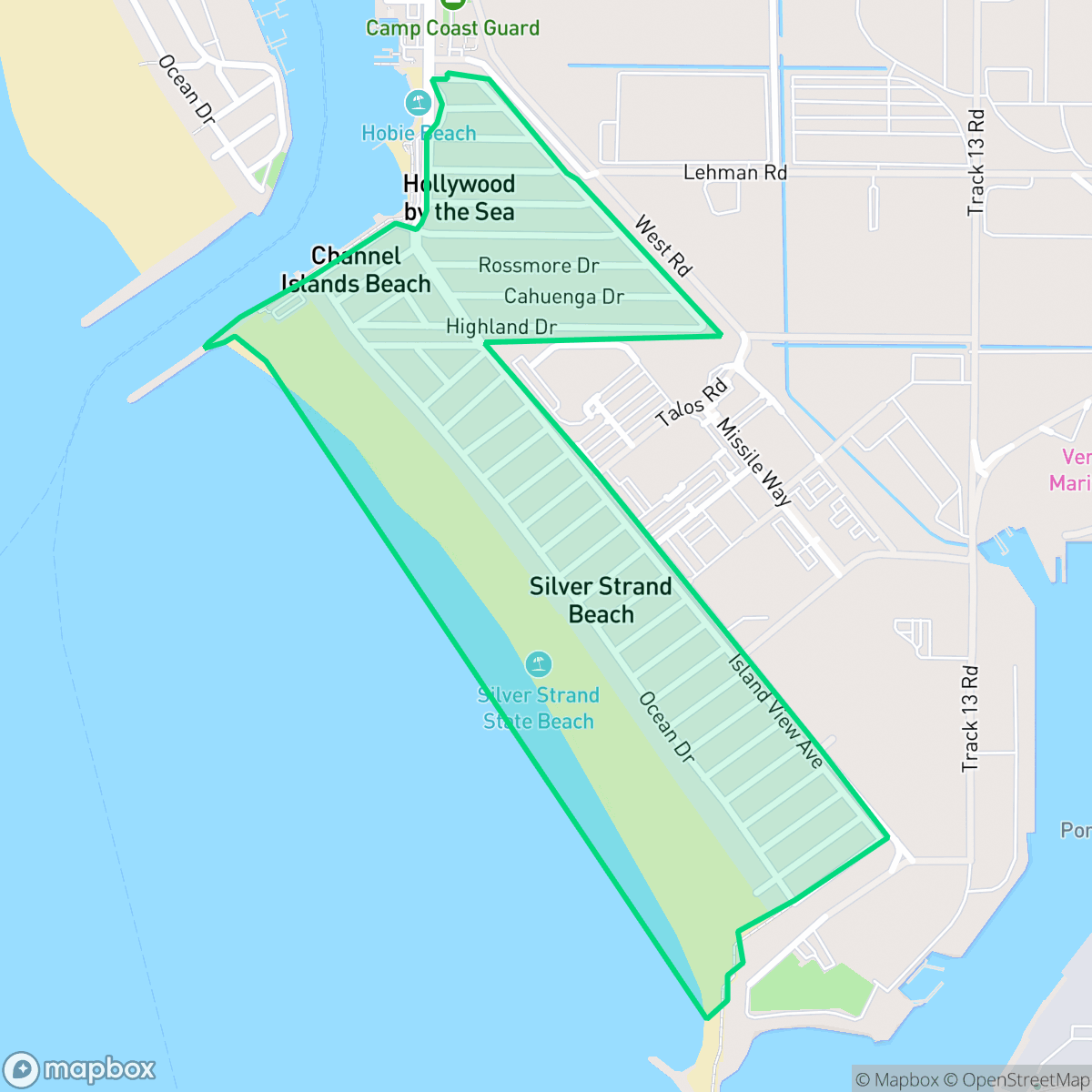 Map showing the location of Silver Strand, Channel Islands Beach, CA
