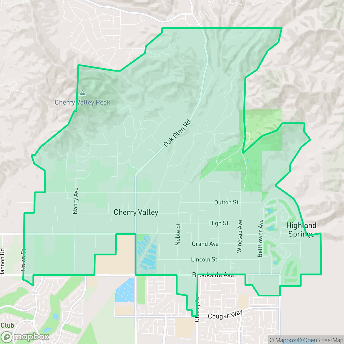 Map showing the location of Cherry Valley, CA — coverage area