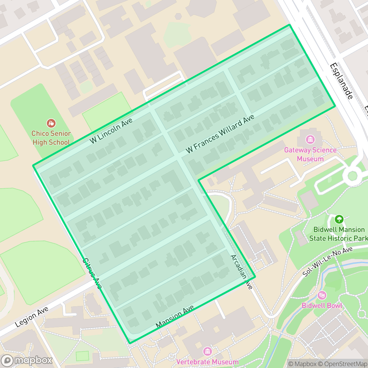 Map showing the location of Mansion park, Chico, CA