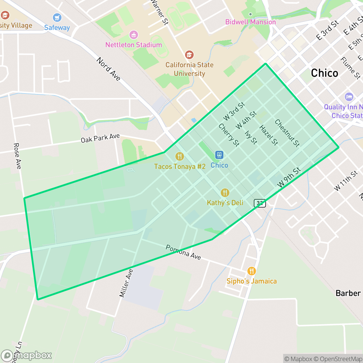 Map showing the location of South Campus, Chico, CA