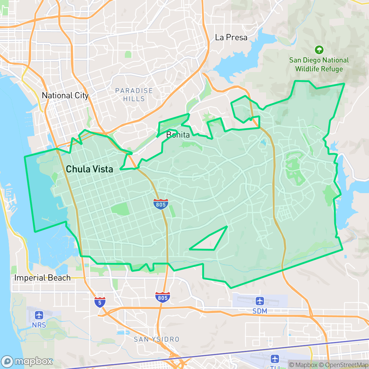 Map showing the location of Chula Vista, CA — coverage area