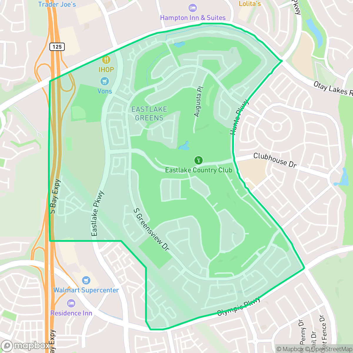 Map showing the location of Eastlake Greens, Chula Vista, CA