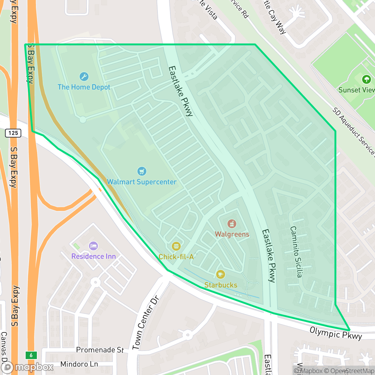 Map showing the location of Eastlake Land Swap, Chula Vista, CA